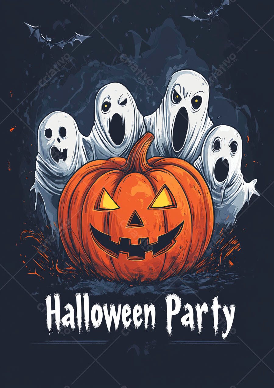 Arte Halloween Abóbora Fantasmas Morcegos Fundo Escuro