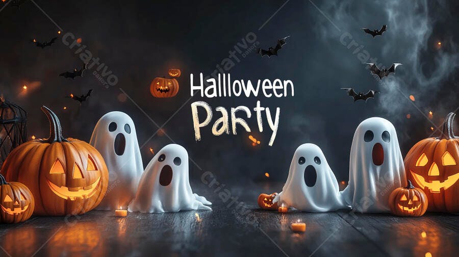 Foto Halloween Party Fantasmas Abóboras Escuras