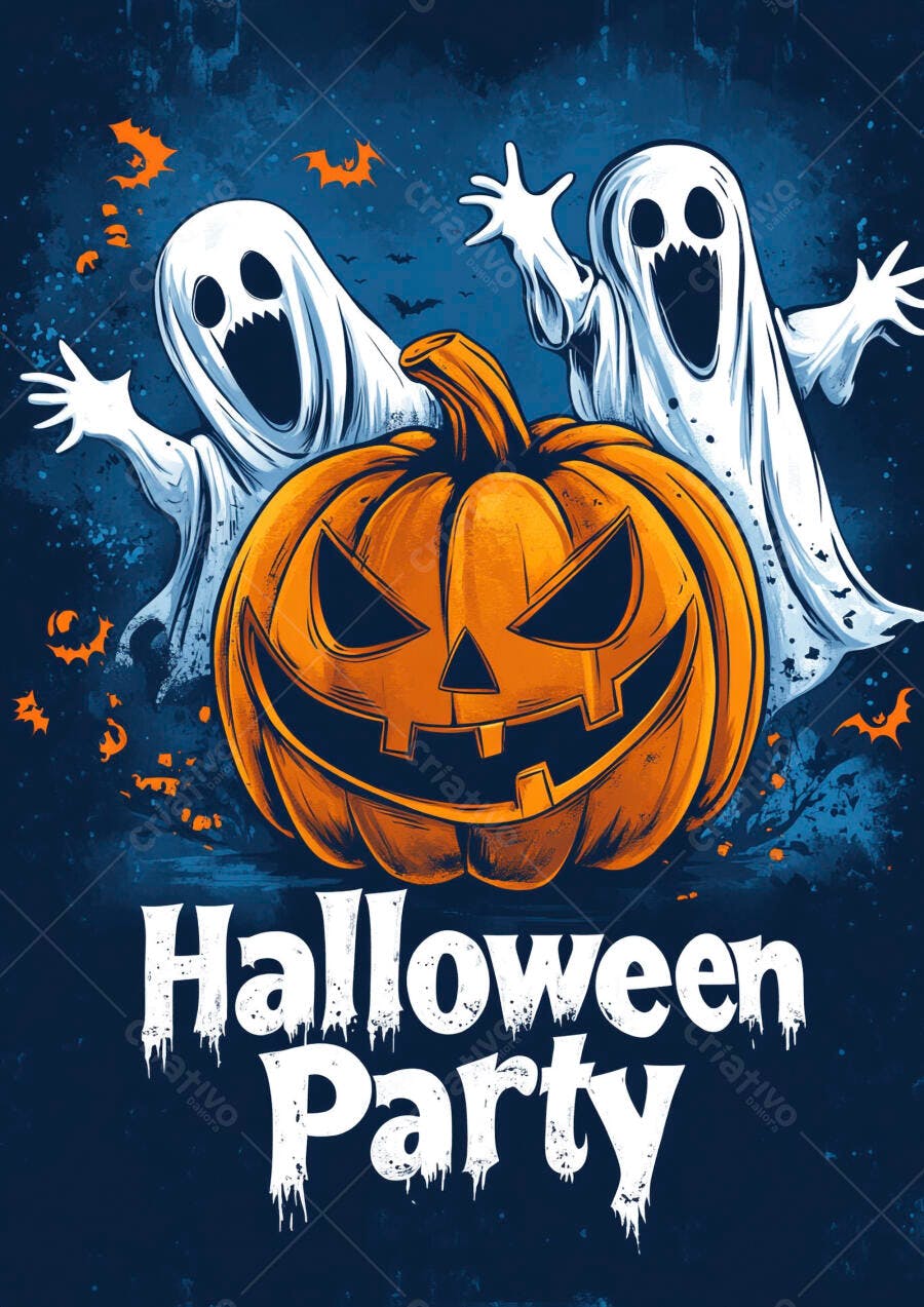 Ilustração Halloween Party Fantasmas Abóboras Morcegos