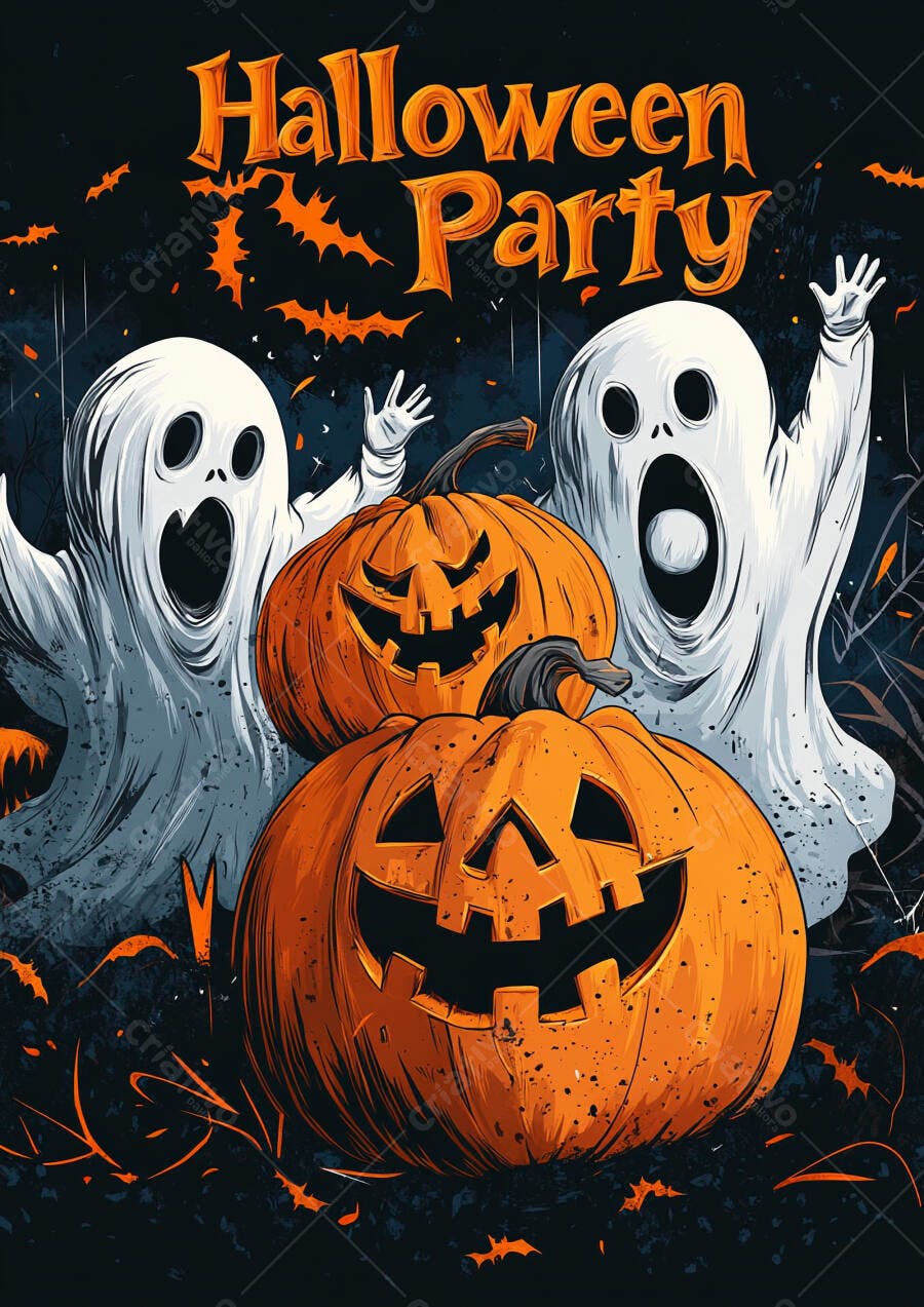 Halloween Party Abóboras e Fantasmas Ilustração Sombria