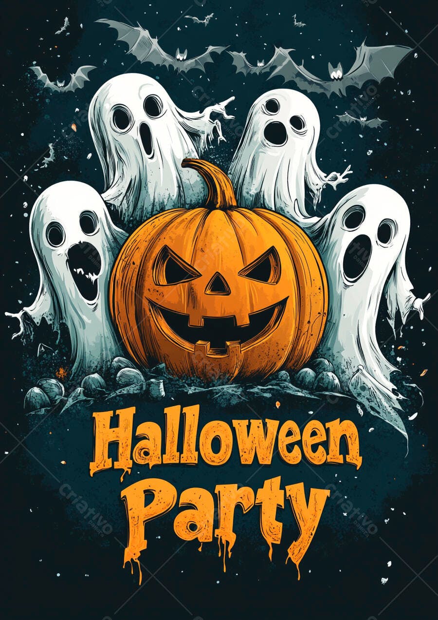 Halloween Party Abóbora Fantasmas Morcegos Ilustração