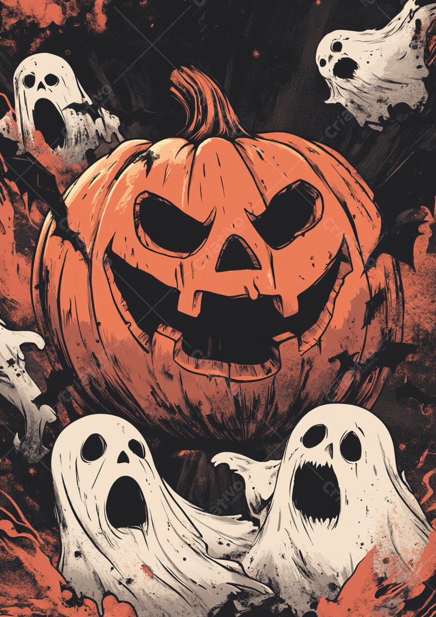 Ilustração Halloween Abóbora Jack-o'-lantern Fantasmas Assustadores