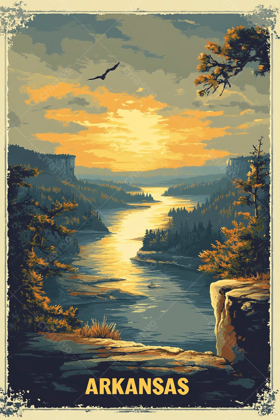 Pôster Vintage Rio Arkansas Pôr do Sol Montanhas