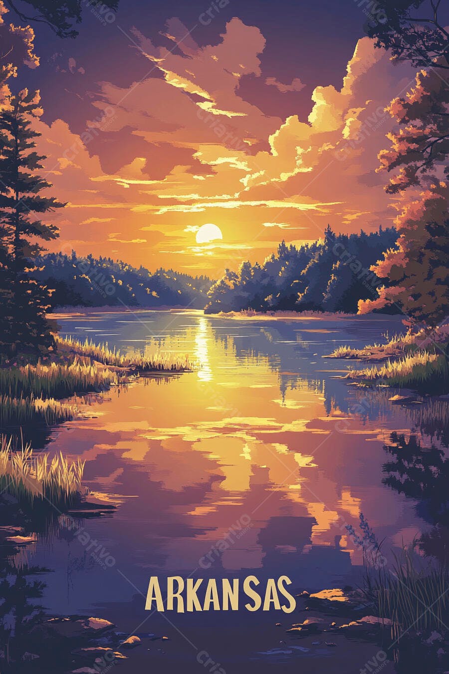 Ilustração Pôr do Sol Rio Arkansas Paisagem Natural