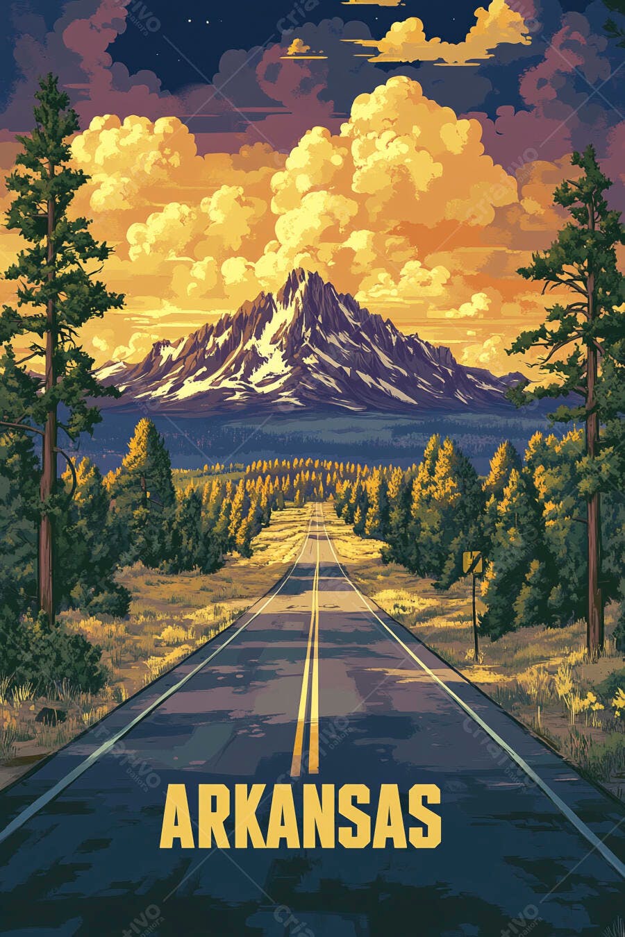 Paisagem Estrada Montanhas Arkansas Pôr do Sol Ilustração