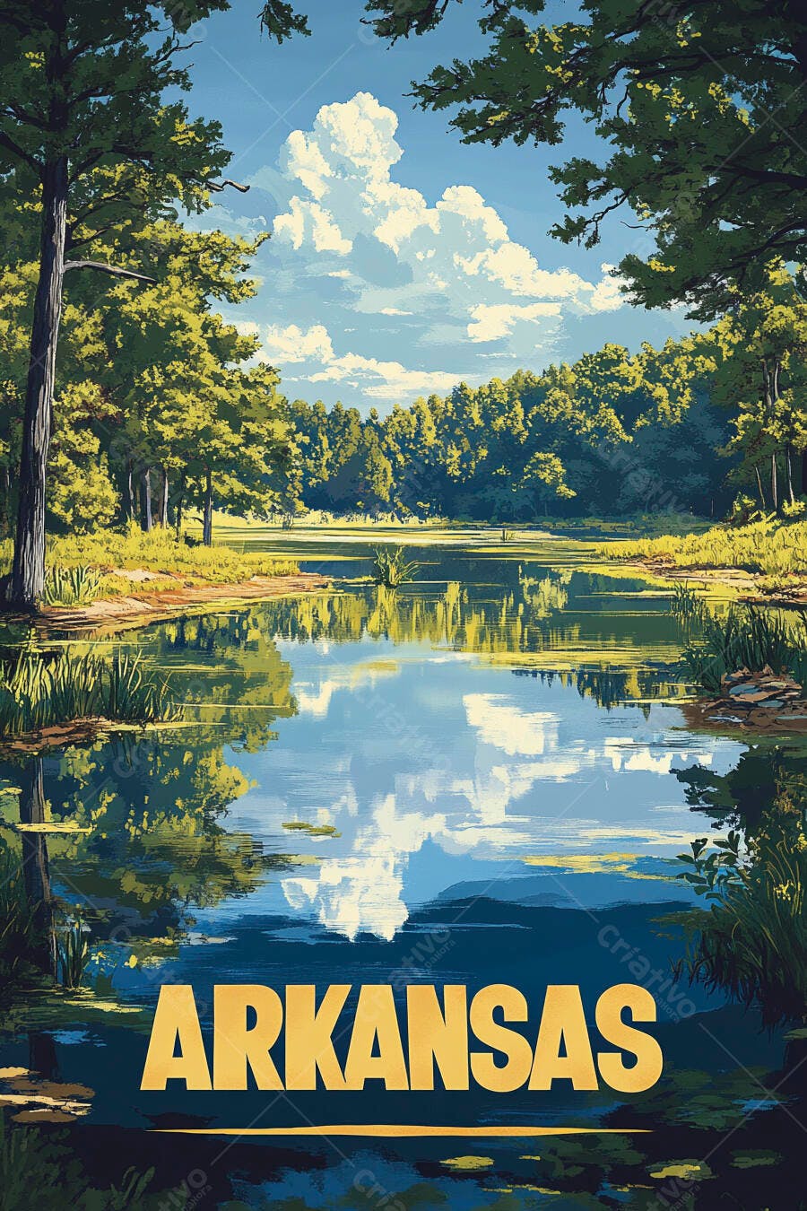 Foto Paisagem Lago Floresta Arkansas Céu Azul Reflexo