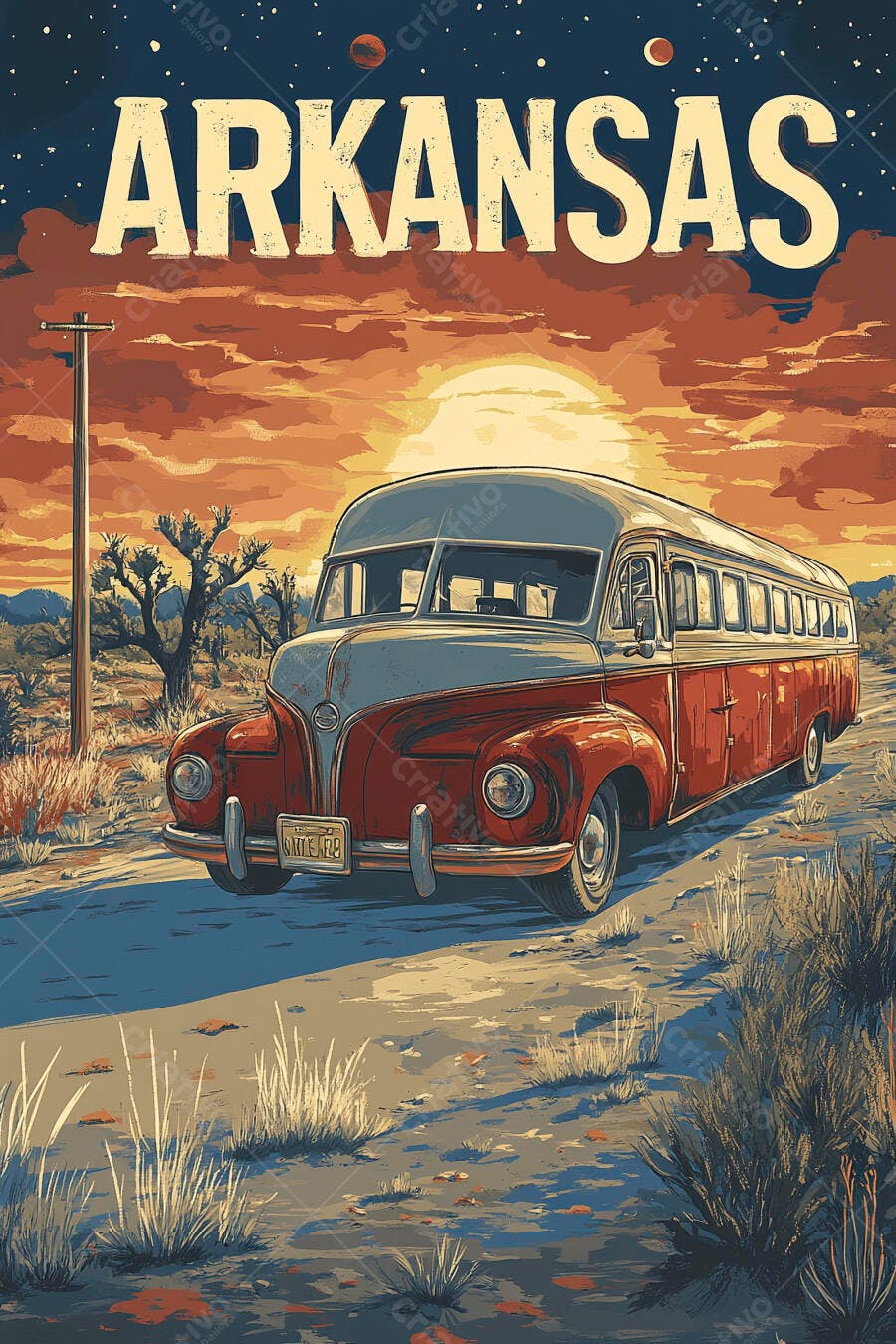 Ônibus Antigo Estrada Deserto Pôr do Sol Arkansas Vintage