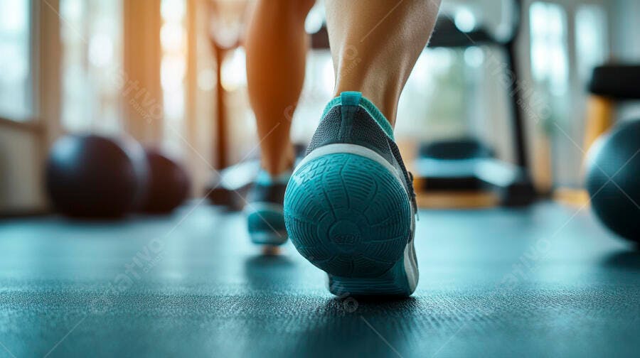 Foto Pés Correndo Tênis Azul Academia Fitness