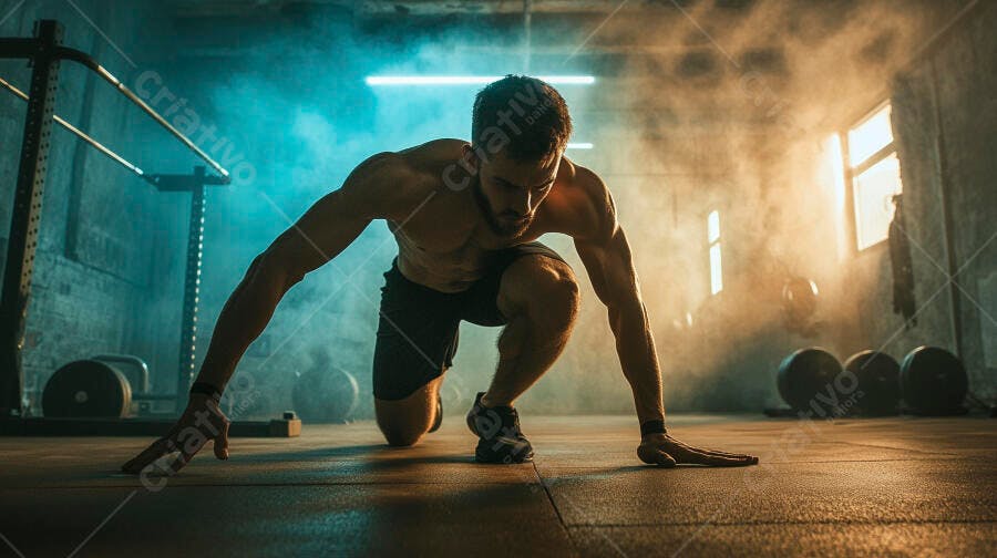 Foto Homem Musculoso Posição de Largada Academia Fitness