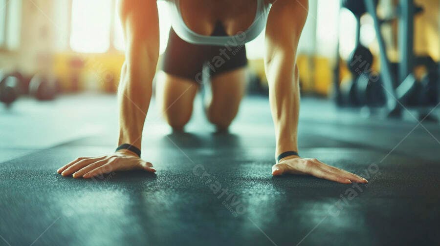 Foto Mulher Fazendo Flexão Treino Academia Fitness