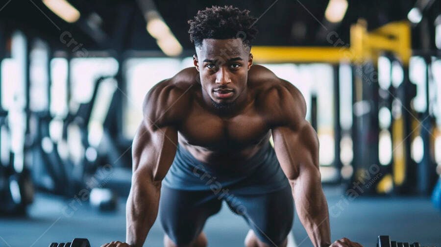 Foto Homem Negro Musculoso Fazendo Flexão Academia