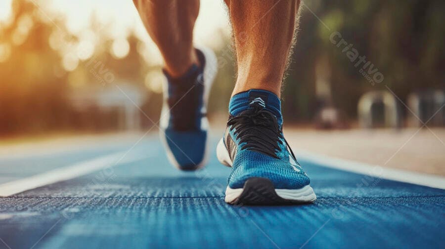 Foto Pés Correndo Tênis Azul Pista de Atletismo Esporte