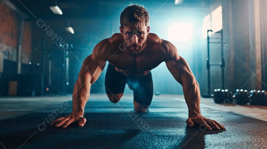 Foto Homem Musculoso Fazendo Flexão na Academia Fitness