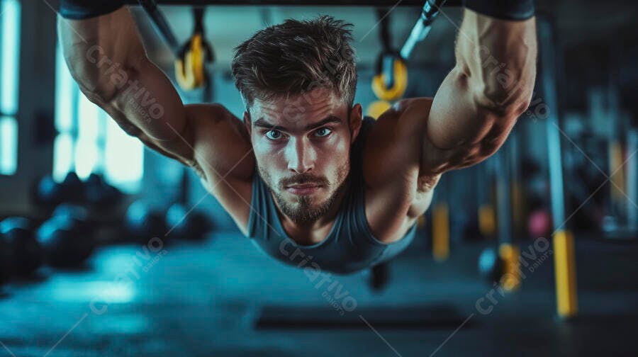 Foto Homem Musculoso Treinando Barra Fixa Academia Fitness