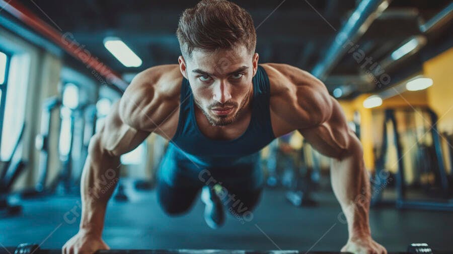 Foto Homem Musculoso Fazendo Flexão Academia Fitness