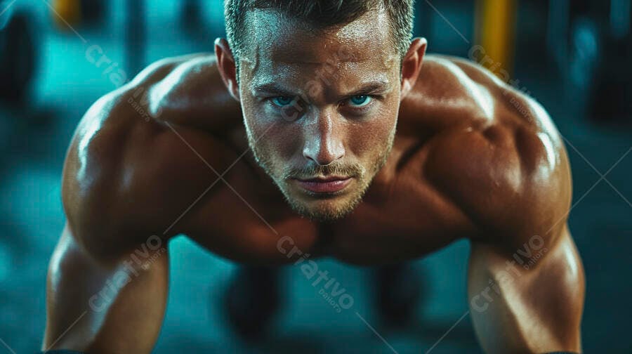 Foto Homem Musculoso Fazendo Flexão Academia Fitness