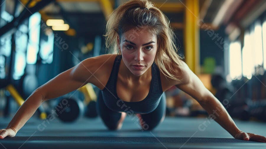 Foto Mulher Jovem Fazendo Flexão Academia Fitness