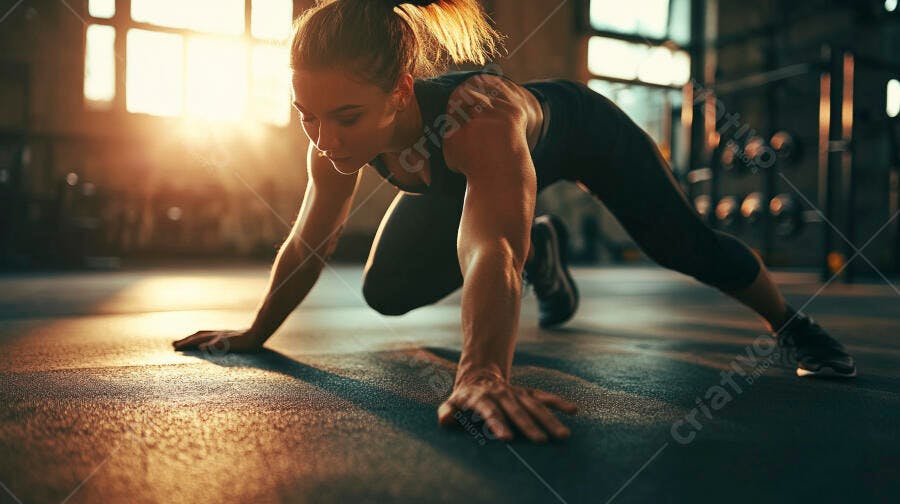 Foto Mulher Jovem Treinando Flexão Prancha Academia Fitness