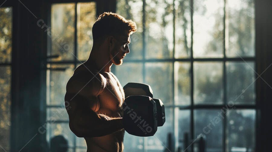 Foto Homem Musculoso Exercitando Halteres Academia Silhueta