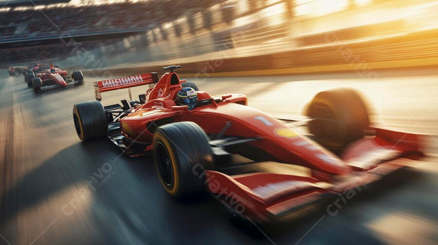 Foto Carro de Corrida Fórmula 1 Vermelho em Alta Velocidade Pista
