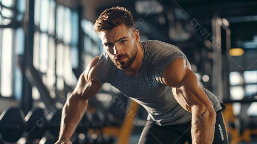 Foto Homem Musculoso Treinando Academia Fitness Esporte