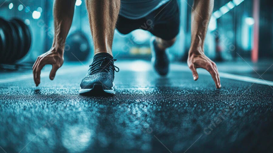 Foto Homem Preparando Corrida Academia Chão Molhado