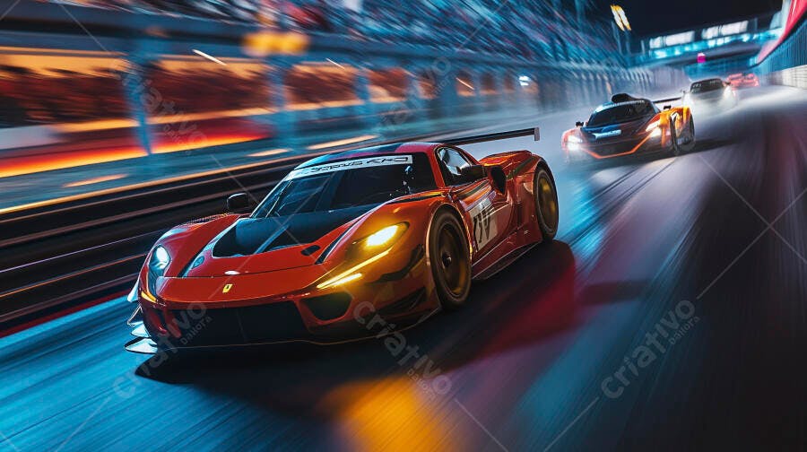 Foto Carro de Corrida Vermelho Pista Noturna Velocidade