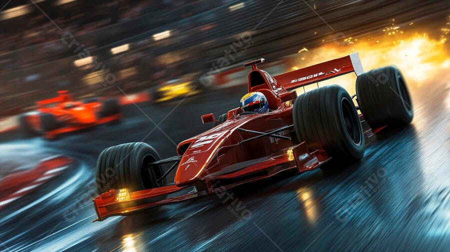 Foto Carro de Corrida Fórmula 1 Vermelho Pista Noturna