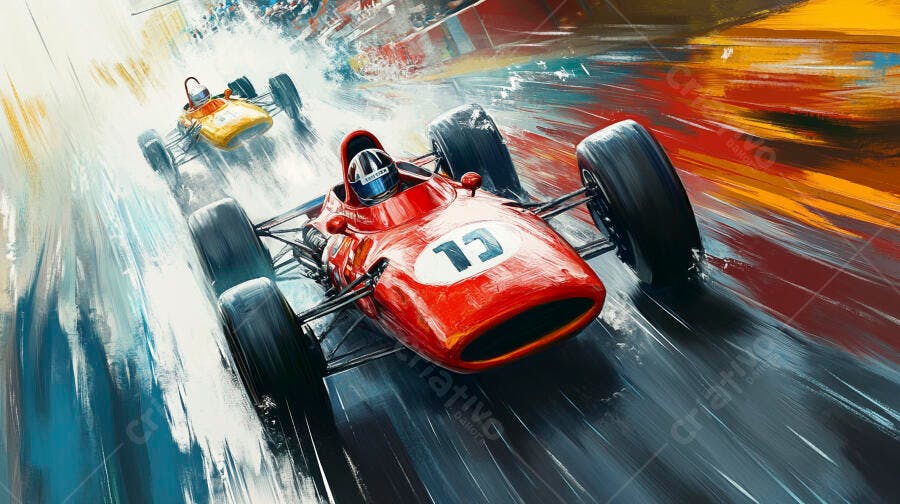 Ilustração Carro de Corrida Vintage Pista Velocidade