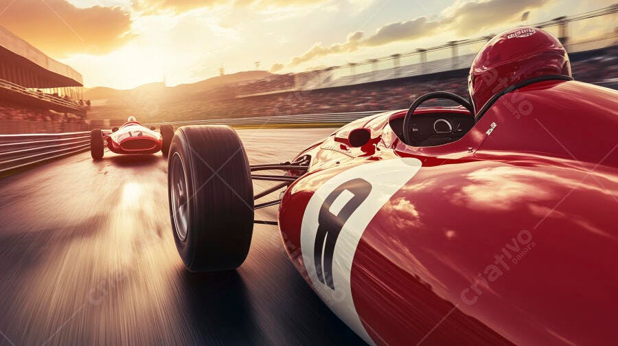 Foto Carro de Corrida Vermelho Pista de Autódromo Pôr do Sol