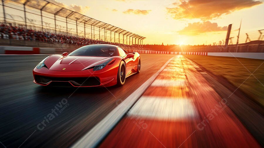 Foto Carro Esportivo Vermelho Corrida Pista de Autódromo Pôr do Sol