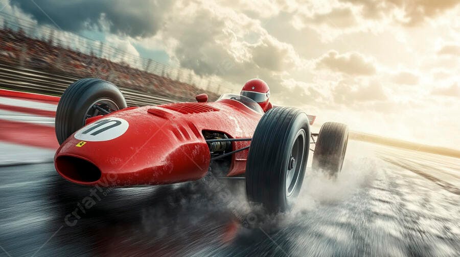 Foto Carro de Corrida Vintage Vermelho em Pista de Alta Velocidade
