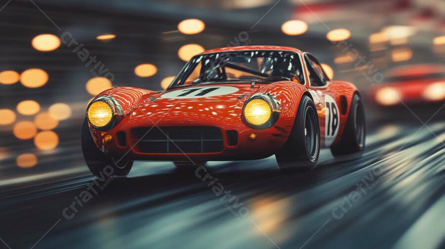 Foto Carro Esportivo Clássico Vermelho Corrida Noturna Bokeh