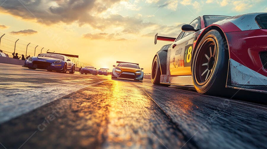 Foto Carros de Corrida Pista Velocidade Pôr do Sol