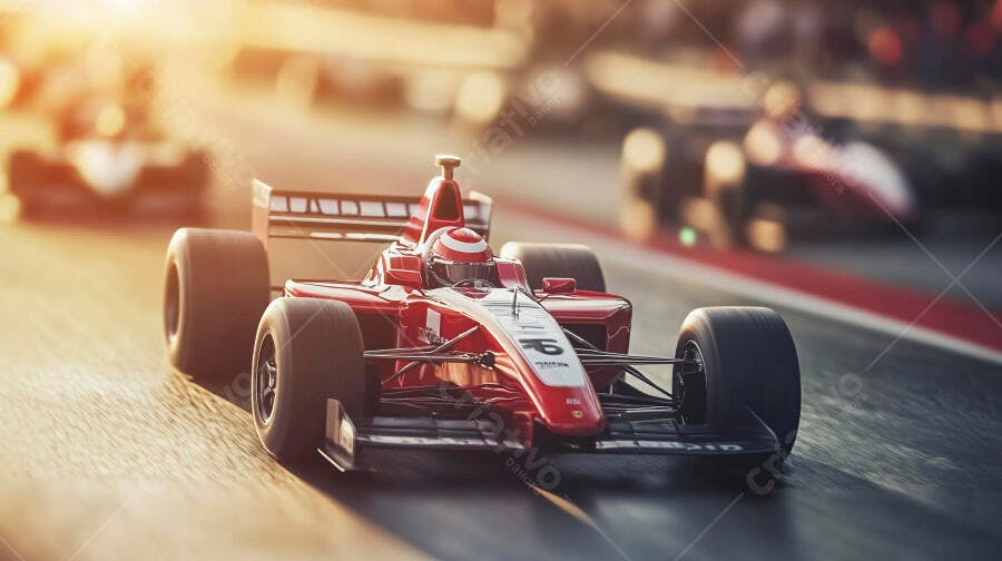 Foto Carro de Corrida Fórmula 1 na Pista ao Pôr do Sol