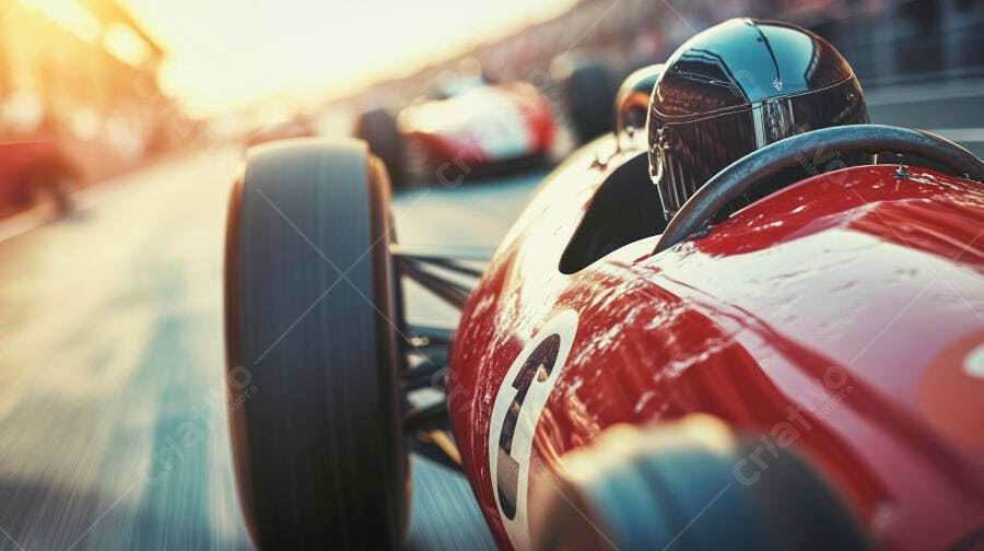 Foto Carro de Corrida Antigo Pista Velocidade Pôr do Sol