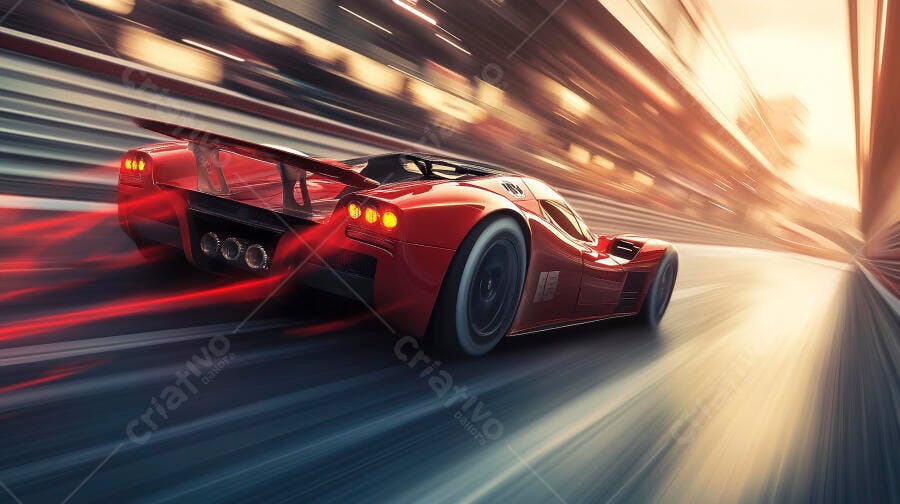 Carro de Corrida Vermelho em Alta Velocidade na Pista
