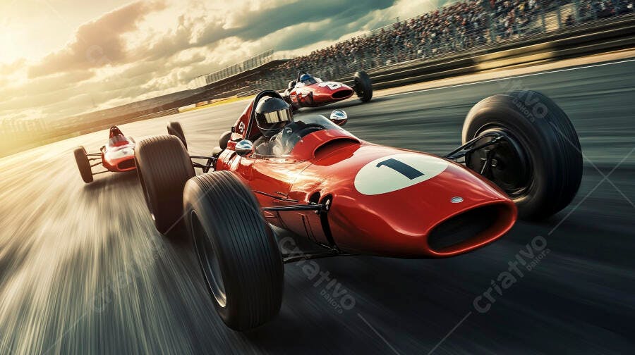 Foto Carro de Corrida Vintage Vermelho Pista de Corrida Velocidade