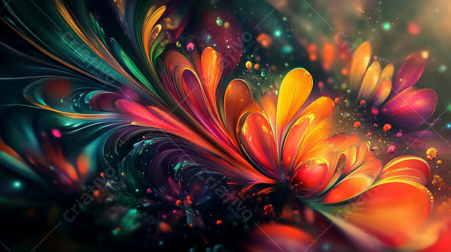 Foto Abstrata Flores Coloridas Brilhantes Fundo Escuro