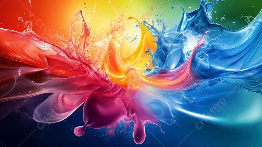 Foto Abstrata Explosão de Cores Vibrantes Salpicos Líquidos