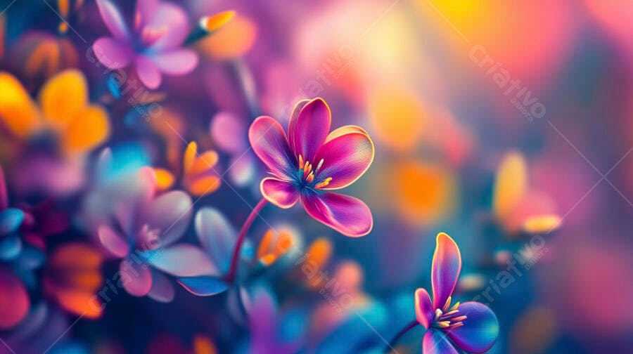 Foto Flores Coloridas Vibrantes Fundo Desfocado Luz Dourada