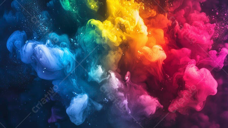 Foto Explosão de Pó Colorido Arco-Íris Fundo Escuro