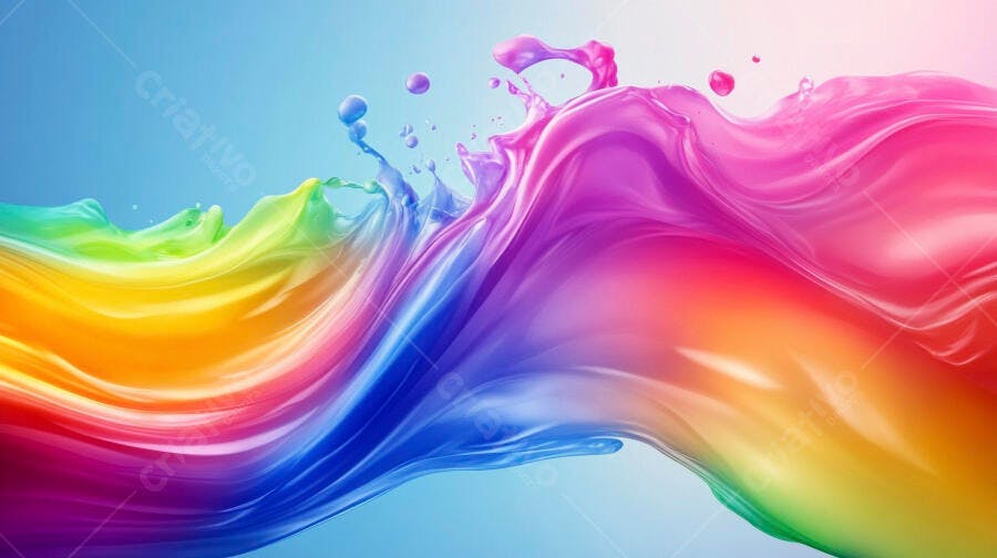 Onda de Tinta Colorida Abstrata Fluida com Salpicos Vibrantes