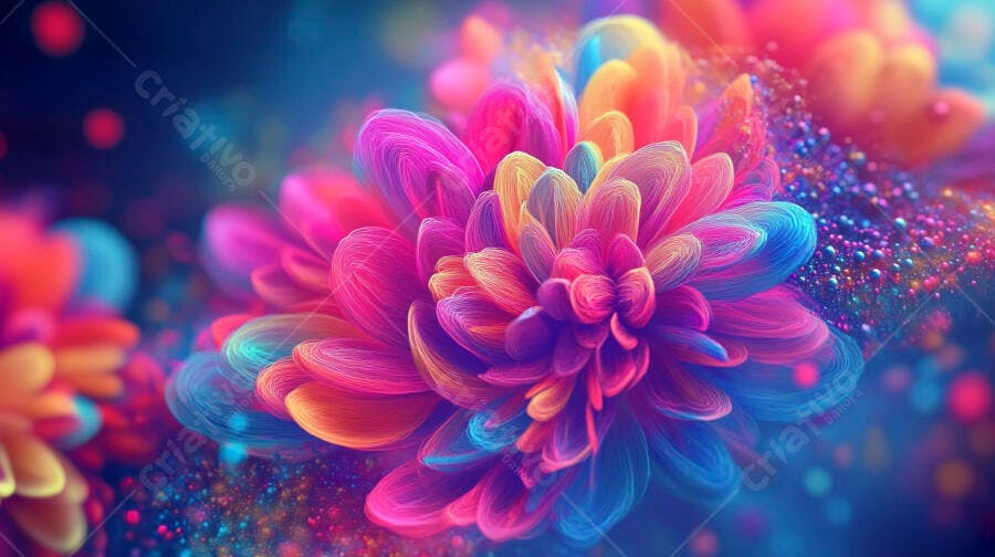 Foto Flor Abstrata Neon Cores Vibrantes Fundo Escuro