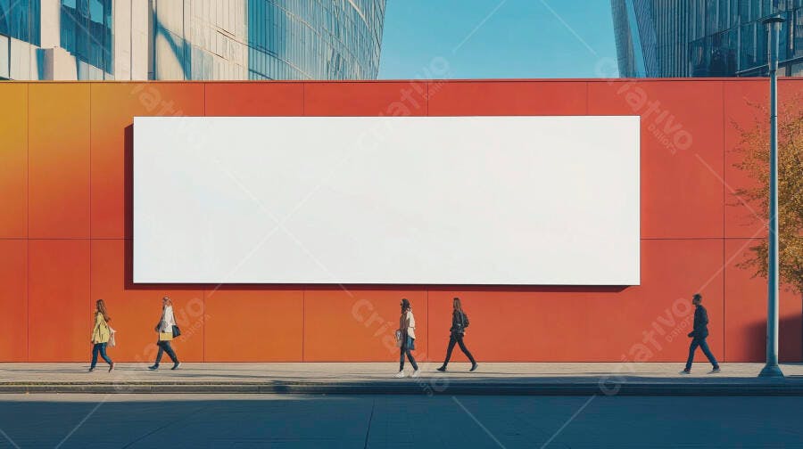 Foto Outdoor Publicidade Painel em Rua Urbana Pessoas Andando