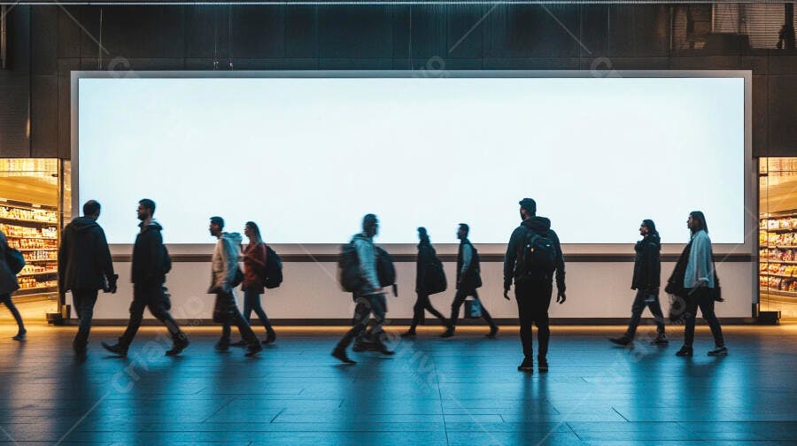 Foto Pessoas Andando Painel Publicitário Branco Vazio