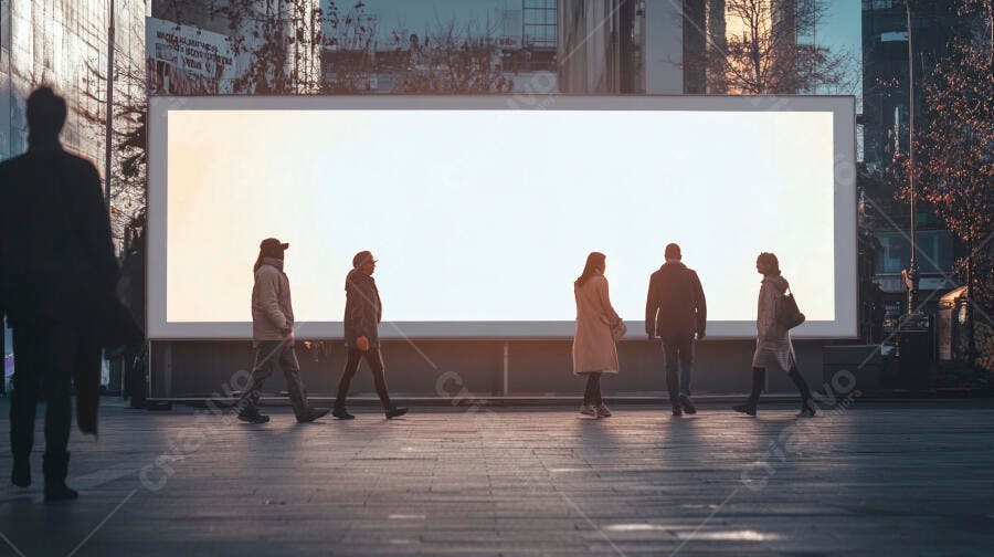 Foto Outdoor Painel Publicitário em Branco Pessoas Andando Cidade