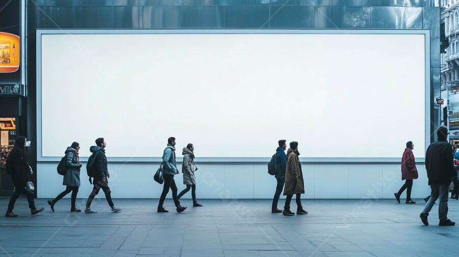 Foto Outdoor Digital em Branco Pessoas Andando Rua Cidade Noturna
