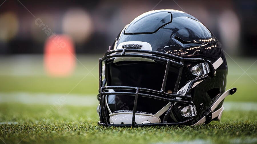 Foto Capacete Futebol Americano Campo Gramado Esporte