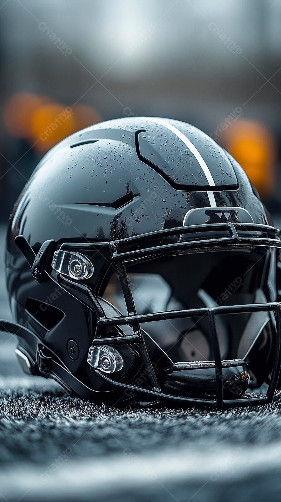 Foto Capacete Futebol Americano Preto Campo Molhado